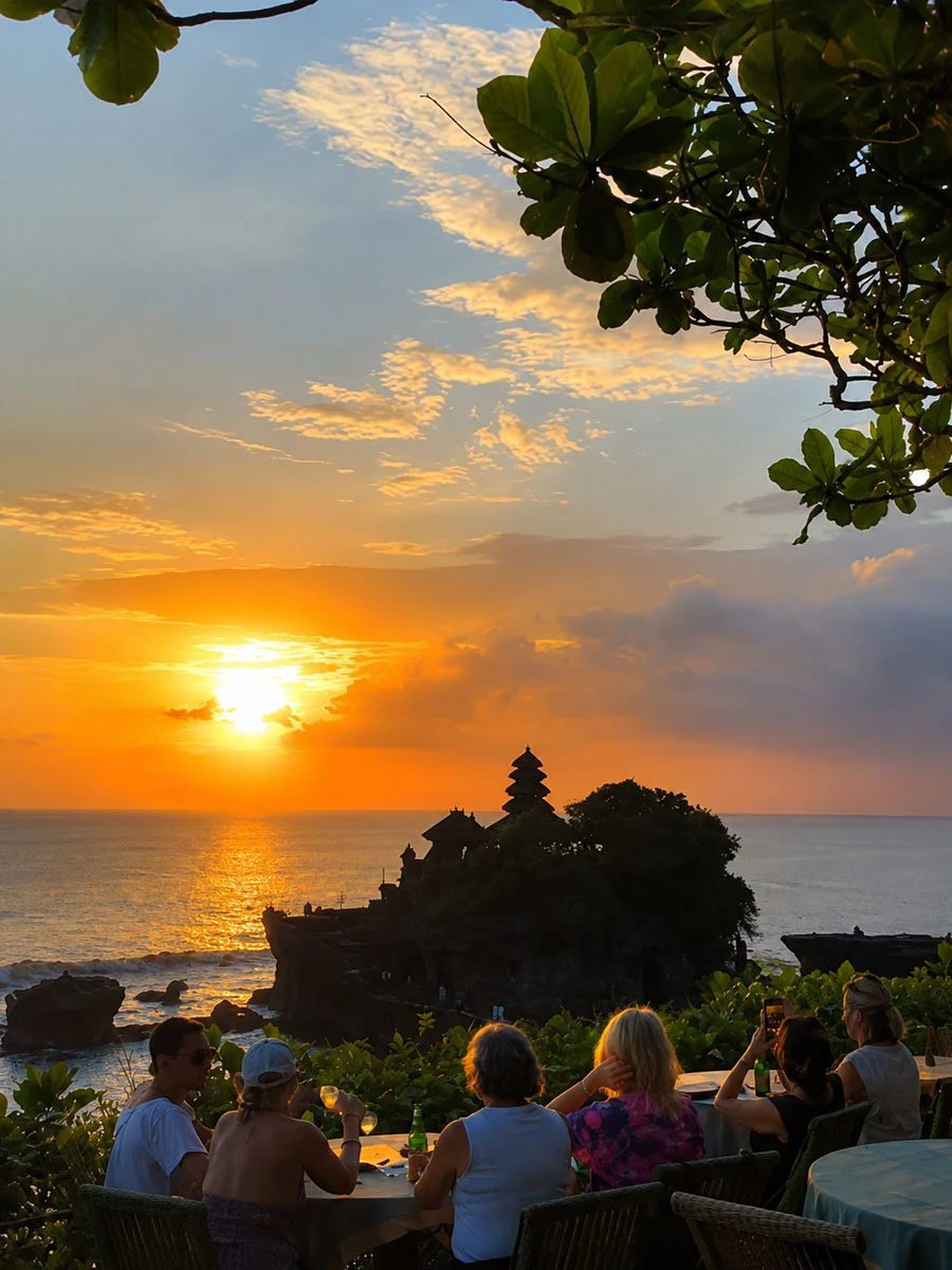 Tanah Lot Temple at sunset, a popular Bali day trip from Seminyak